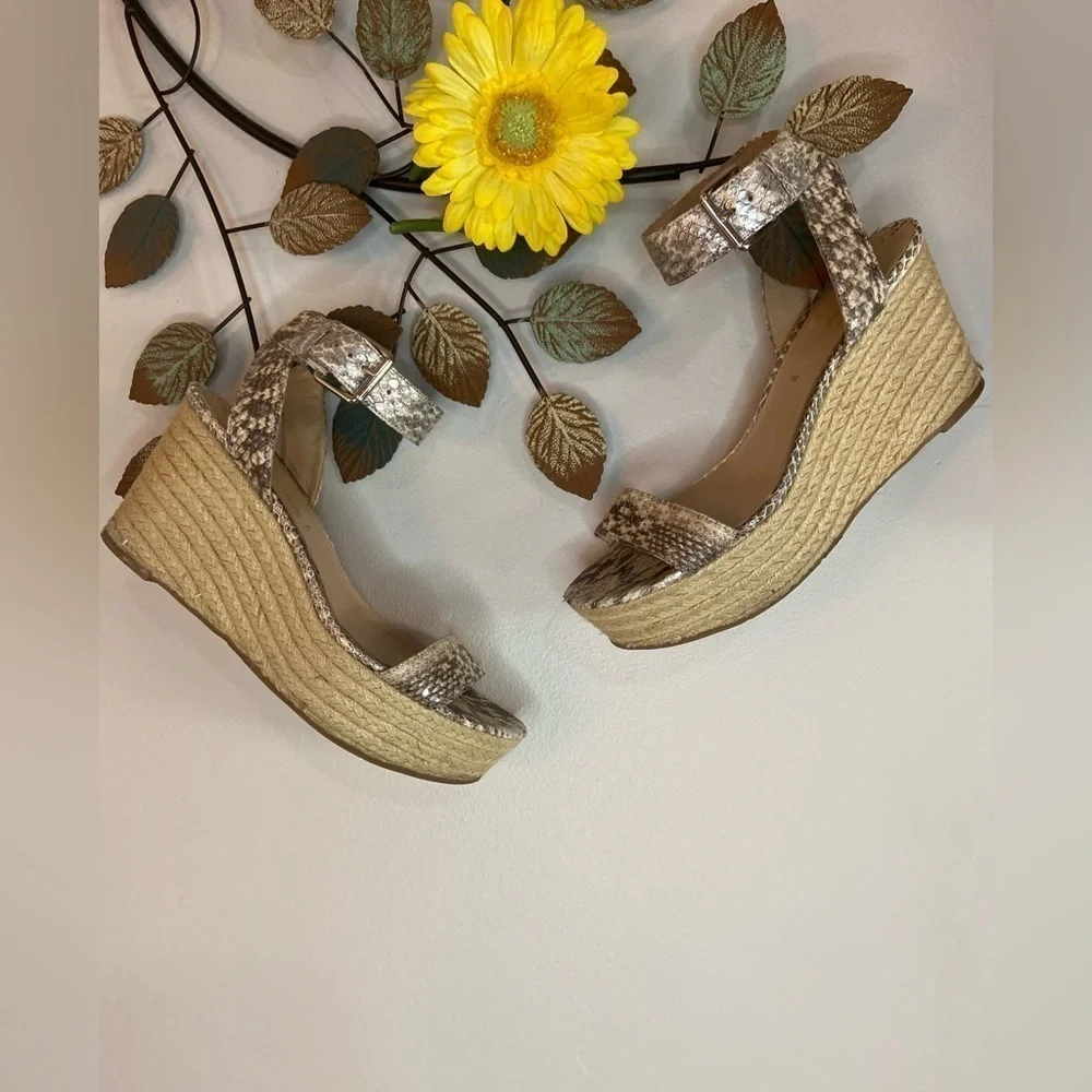 Via Spiga~Snakeskin Espadrille Wedge Sandals~Adjustable Ankle Strap~Size 7M
